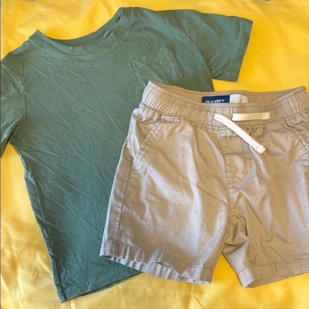Essential Green Tee and Old Navy Khaki Shorts Set